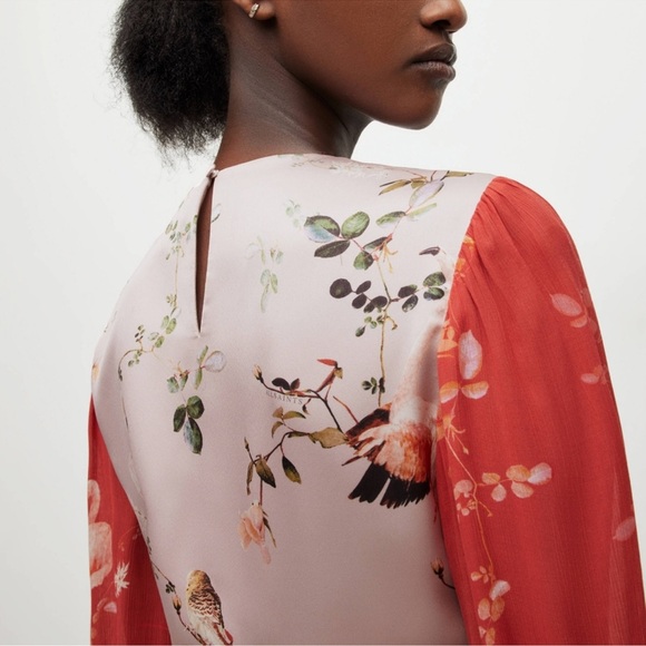 AllSaints Norah Fabia Long Sleeve Handkerchief Hem Midi Dress - Picture 5 of 9